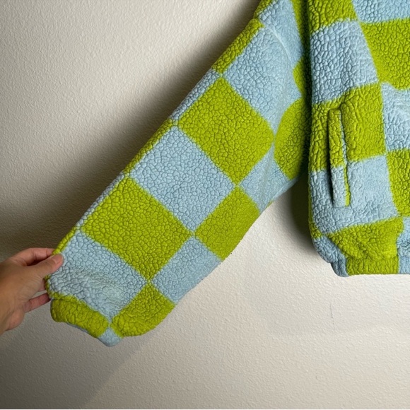 Urban Outfitters Checkered Jacket Size Small Turquoise and Green Colorful Funky - Picture 6 of 14